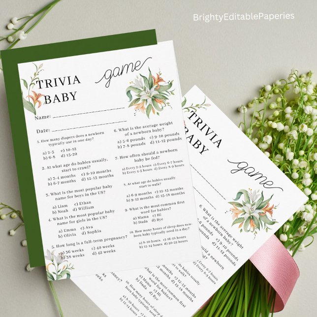 Tarjeta Pequeña Flor Bouquet Baby Shower Trivia Gam (Subido por el creador)