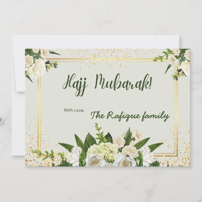 Tarjeta Pequeña Flor Bouquet con mensaje de Hajj Mubarak (Anverso)