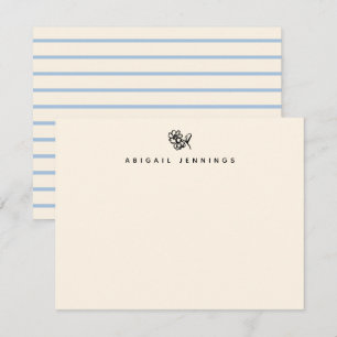 Tarjeta Pequeña Flor Crema Minimalista con Raya Azul