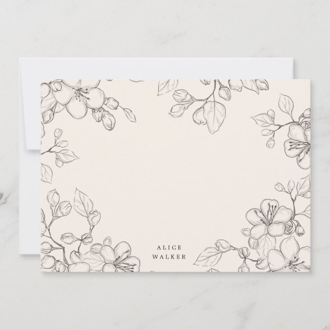 Tarjeta Pequeña flor de cerezo esbozada gracias (Anverso)
