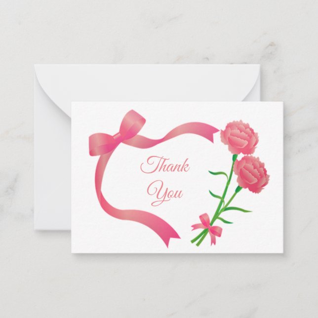 Tarjeta Pequeña Flor De Cinta Rosa Gracias Cartas (Anverso)