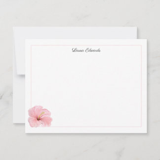 Tarjeta Pequeña Flor de Hibisco Rosa en Acuarela Personalizada