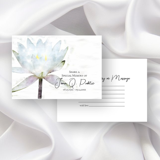 Tarjeta Pequeña Flor de lirio de agua blanca comparte funeral de m (Subido por el creador)