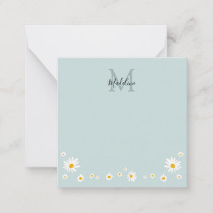 Tarjeta Pequeña Flor de margarita linda monograma moderno teal cua