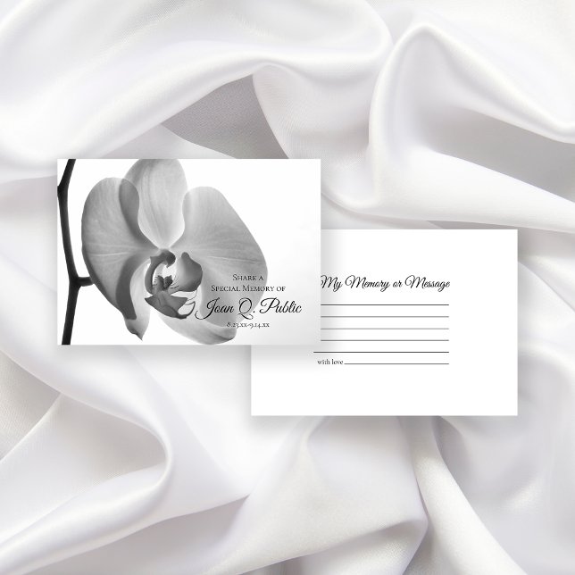 Tarjeta Pequeña Flor de orquídea blanca negra comparte un funeral  (Subido por el creador)