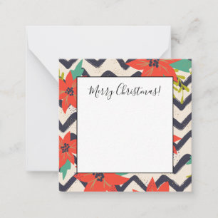 Tarjeta Pequeña Flor de Pascua Roja de Navidad Chevron Negro y Bla
