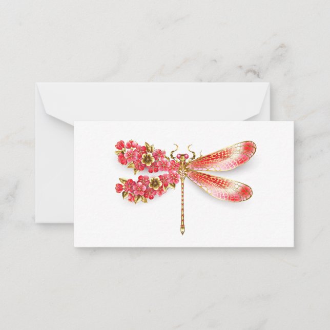Tarjeta Pequeña Flor libélula con sakura de joyas (Anverso)