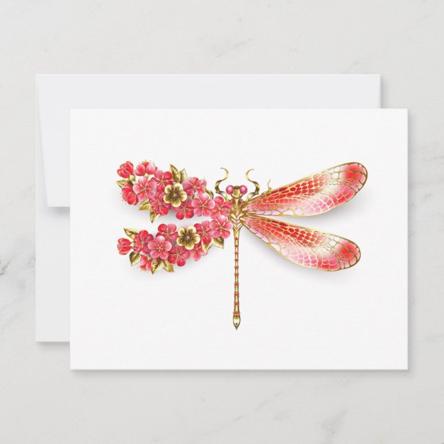 Tarjeta Pequeña Flor libélula con sakura de joyas (Anverso)