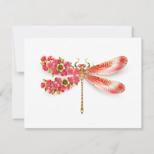 Tarjeta Pequeña Flor libélula con sakura de joyas