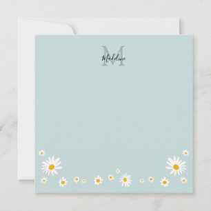 Tarjeta Pequeña Flor Moderna de Margarita Cuadrado Monograma Azul 