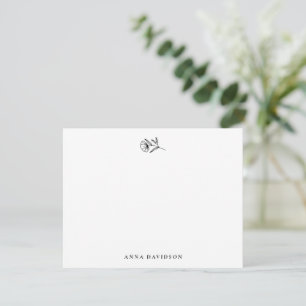 Tarjeta Pequeña Flor Moderna de Tallo Único Negra y Blanca Plana