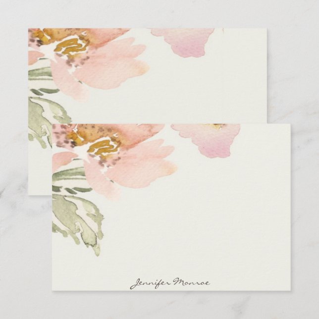 Tarjeta Pequeña Flor personalizada de acuarela rosa (Anverso / Reverso)