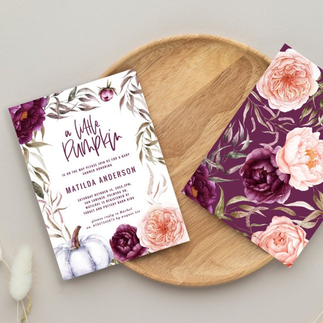 Tarjeta Pequeña flor Purple durazno calabaza caída bebé ducha (Subido por el creador)