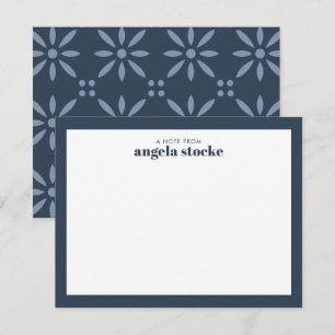 Tarjeta Pequeña Flor Retro Azul Marino Personalizada