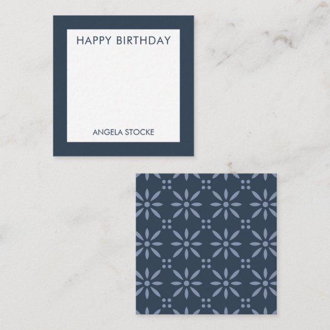Tarjeta Pequeña Flor Retro Azul Marino Personalizada (Anverso / Reverso)
