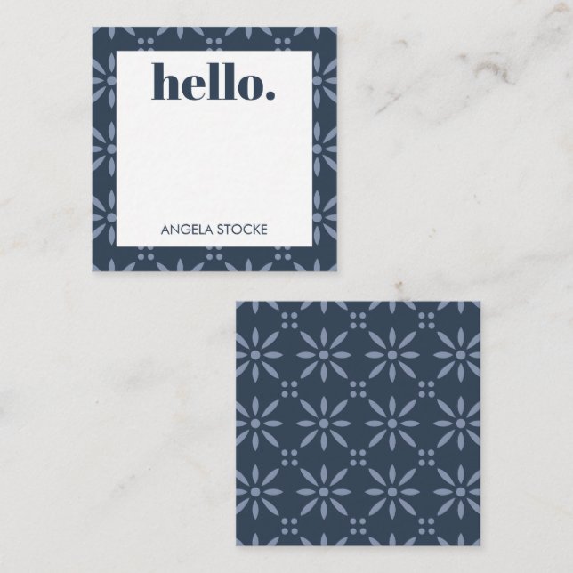 Tarjeta Pequeña Flor Retro Azul Personalizada (Anverso / Reverso)