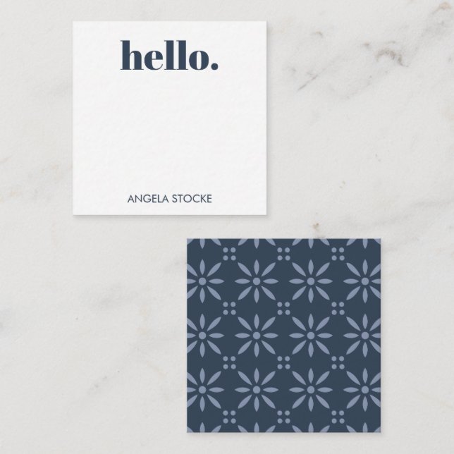 Tarjeta Pequeña Flor Retro Azul Personalizada (Anverso / Reverso)