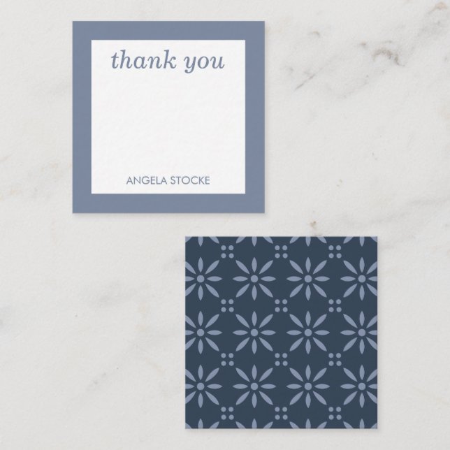 Tarjeta Pequeña Flor Retró Azul Personalizado (Anverso / Reverso)