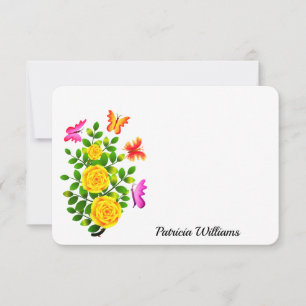 Tarjeta Pequeña Flor rosa amarillo elegante con mariposa