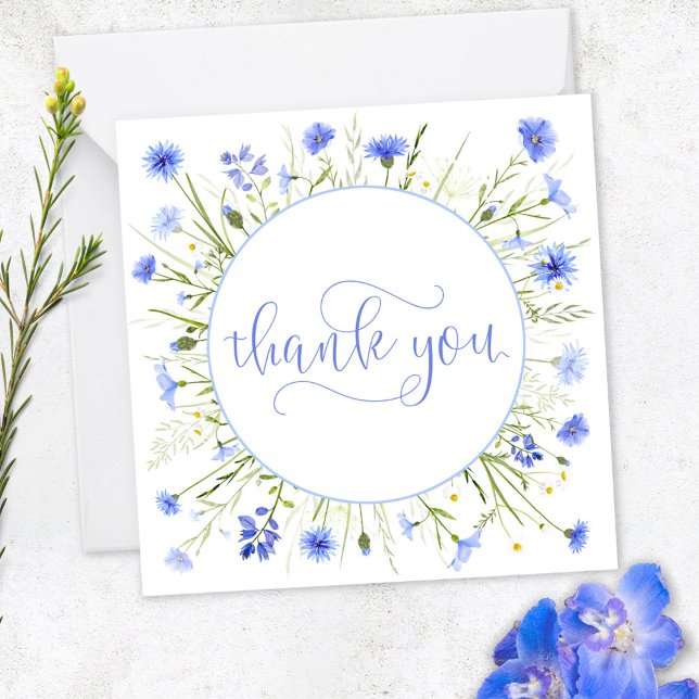 Tarjeta Pequeña Flor salvaje azul pálido Gracias a la letra manusc (Subido por el creador)