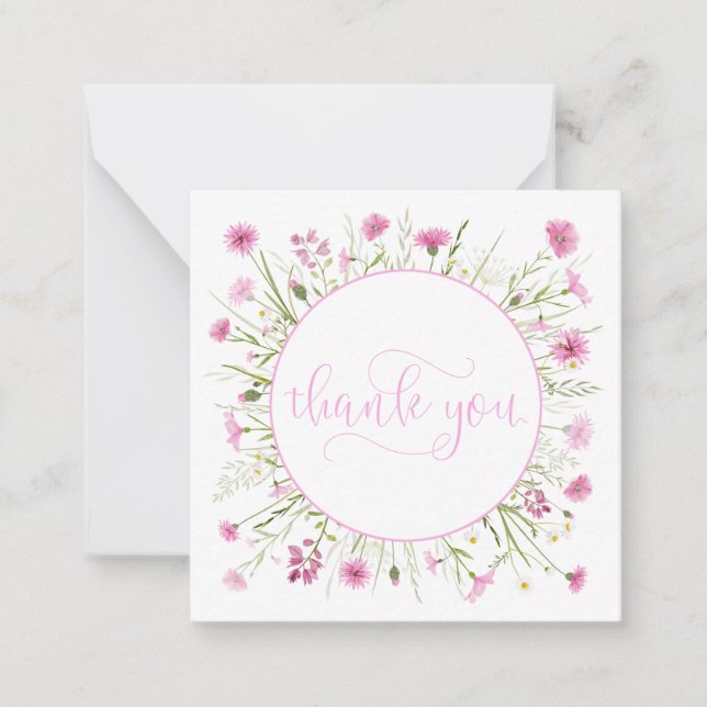 Tarjeta Pequeña Flor salvaje rosa profunda personalizada gracias (Anverso)