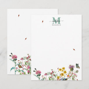 Tarjeta Pequeña Flor silvestre acuarela Insectos Jardín de primave