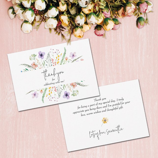 Tarjeta Pequeña Flor silvestre ducha de novia gracias (Wildflower bridal shower flat thank you cards)