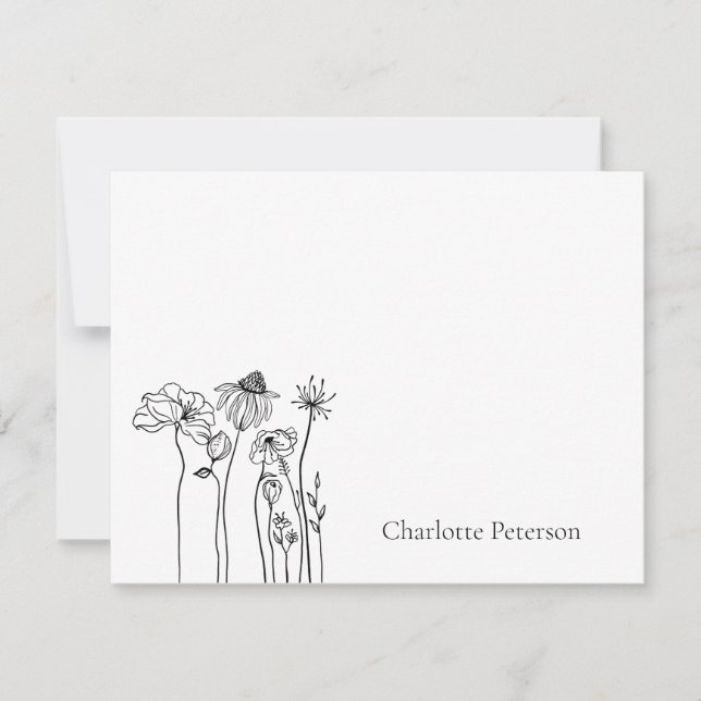 Tarjeta Pequeña Flor Silvestre Simple En Blanco Y Negro (Anverso)