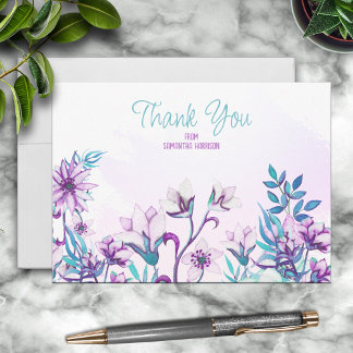 Tarjeta Pequeña Flora acuática Verde azulada/Lilac bonito personal