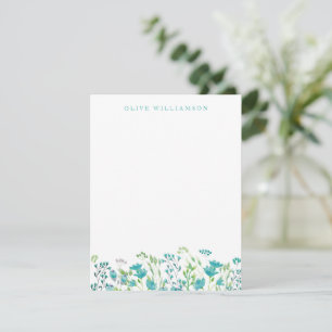 Tarjeta Pequeña Flora de acuarela azul turquesa de bonito con nomb