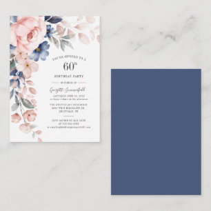 Tarjeta Pequeña Floral 60 cumpleaños botánico azul polvoriento