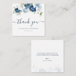 Tarjeta Pequeña Floral acuarela Boda azul turbio gracias