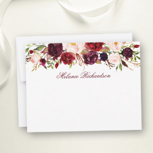 Tarjeta Pequeña Floral acuarela Borgoña personalizada
