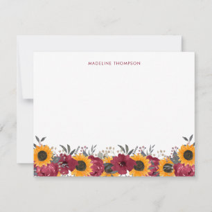 Tarjeta Pequeña Floral acuarela Rustic Sunflower Borgoña