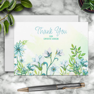 Tarjeta Pequeña Floral acuática azul/Verde azulada personalizada
