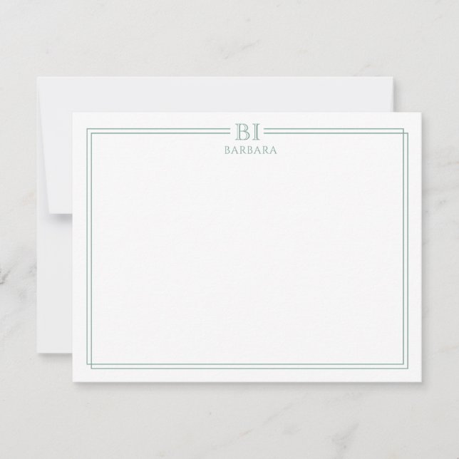 Tarjeta Pequeña Floral and Green Monogram Note Card (Anverso)