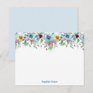 Tarjeta Pequeña Floral azul acuática personalizada