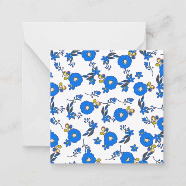 Tarjeta Pequeña Floral azul claro y amarillo (Anverso)