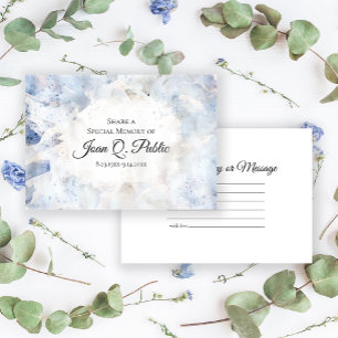 Tarjeta Pequeña Floral azul de tinte para compartir un funeral de