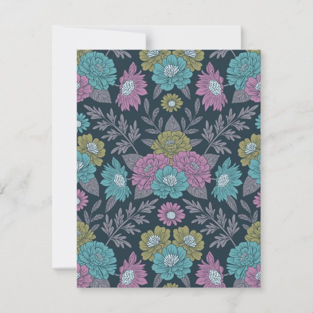 Tarjeta Pequeña Floral azul oscuro, verde y púrpura (Anverso)