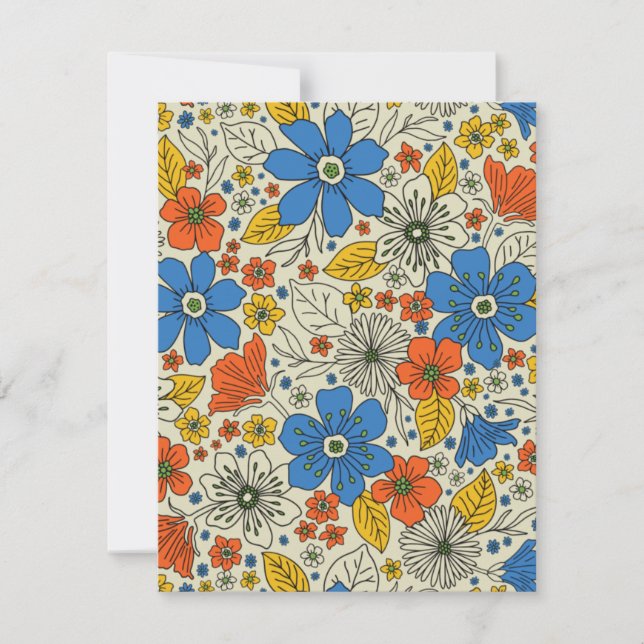 Tarjeta Pequeña Floral azul retro, amarillo y Naranja (Anverso)