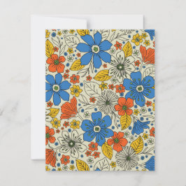 Tarjeta Pequeña Floral azul retro, amarillo y Naranja