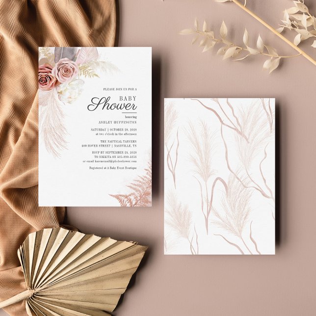 Tarjeta Pequeña Floral Baby Shower Pampas Grass Boho Terracotta (Subido por el creador)