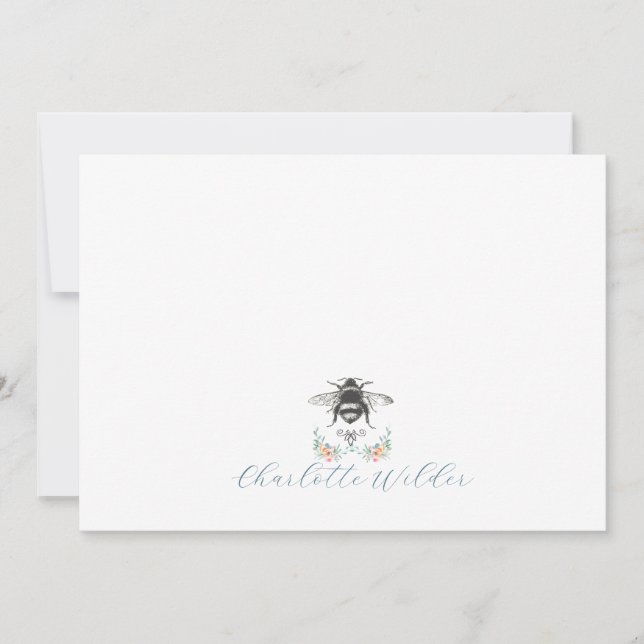 Tarjeta Pequeña Floral Bee Script Name (Anverso)
