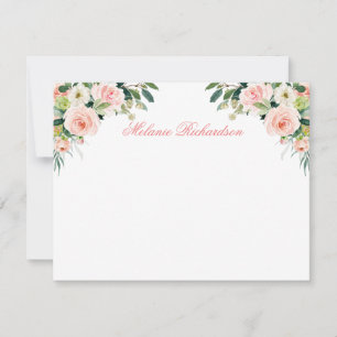 Tarjeta Pequeña Floral blanca color de agua rosa Rubor personaliza