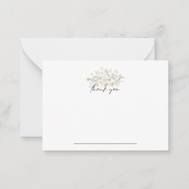 Tarjeta Pequeña Floral blanca Notecard Gracias (Anverso)
