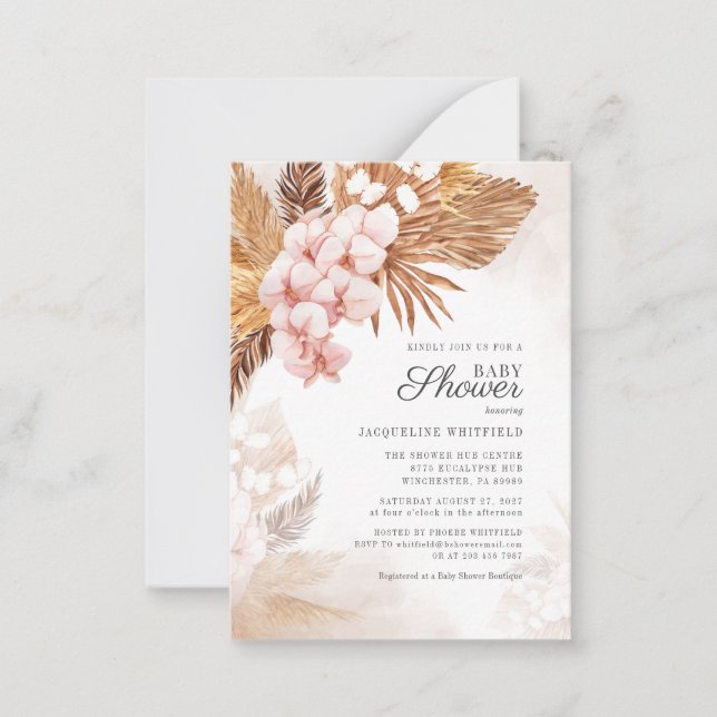 Tarjeta Pequeña Floral Boho Pampas Grass Terracotta Baby Shower (Anverso)