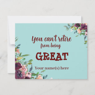 Tarjeta Pequeña Floral Borgoña Verde azulada feliz retiro