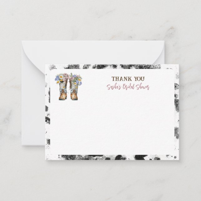 Tarjeta Pequeña Floral Cowboy Boots Bridal Shower Gracias (Anverso)