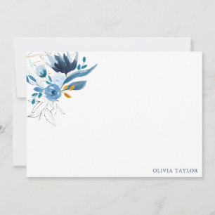 Tarjeta Pequeña Floral de color azul de Stationery personalizada